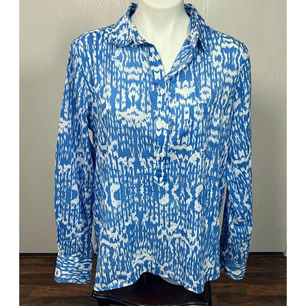 Jude Connally Large Blouse Blue Long Sleeve Cotton Top